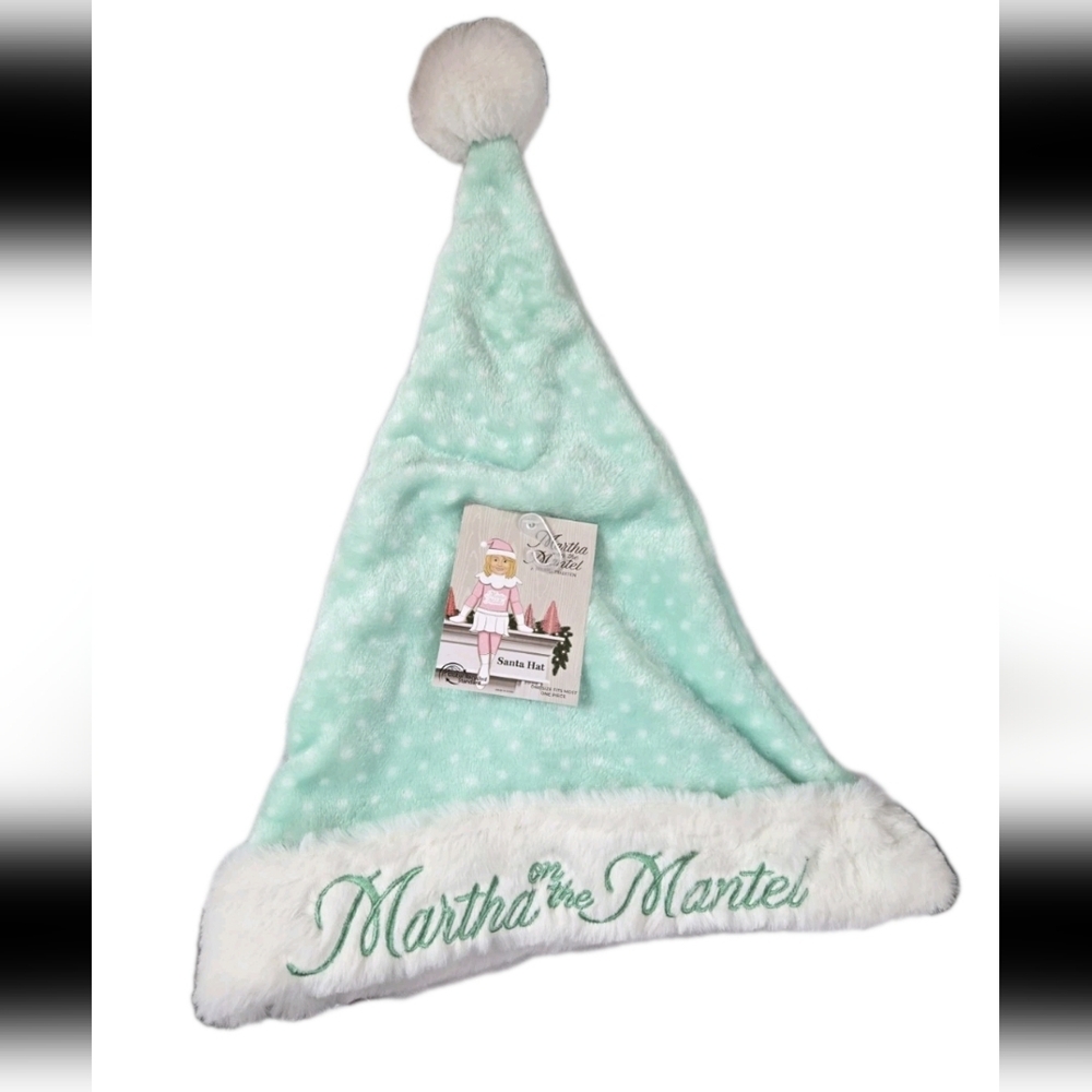Martha Stewart Martha On The Mantel Mint Green Holiday Santa Hat with White Trim